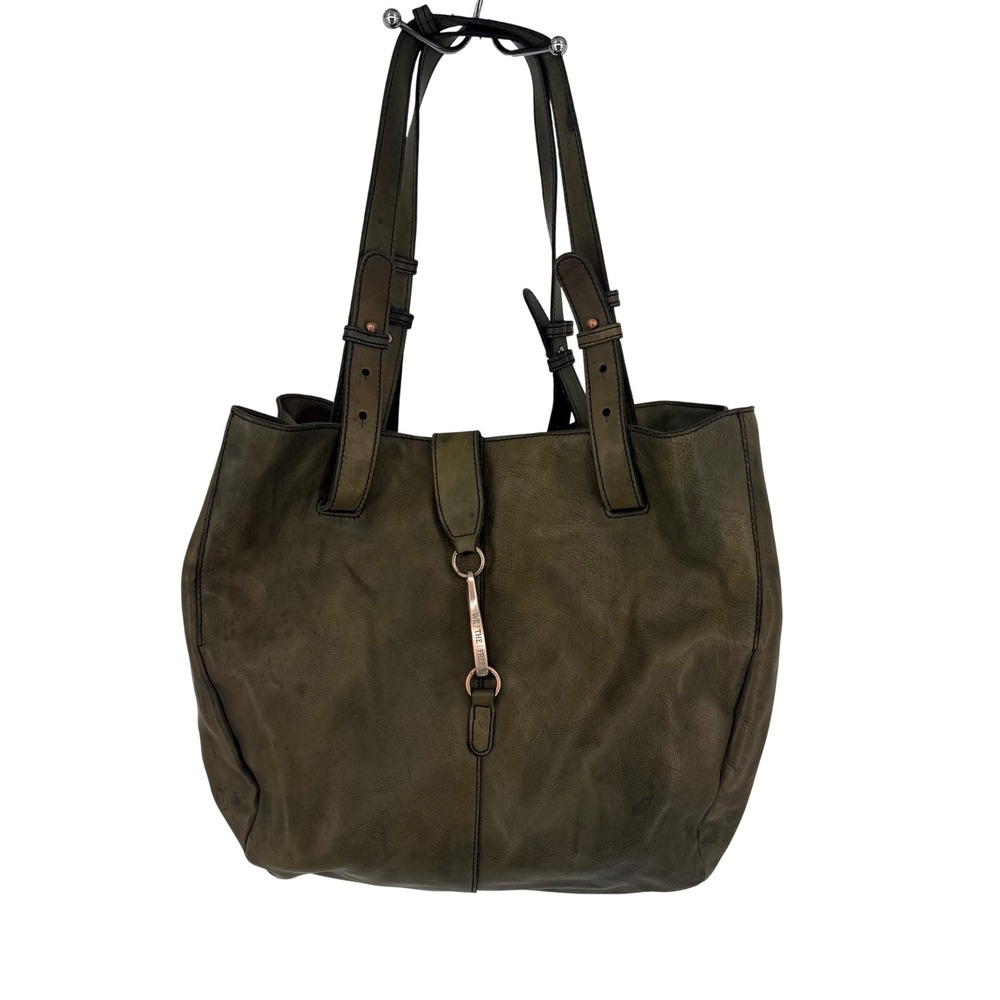 We The Free Olive Green Leather Tote Bag